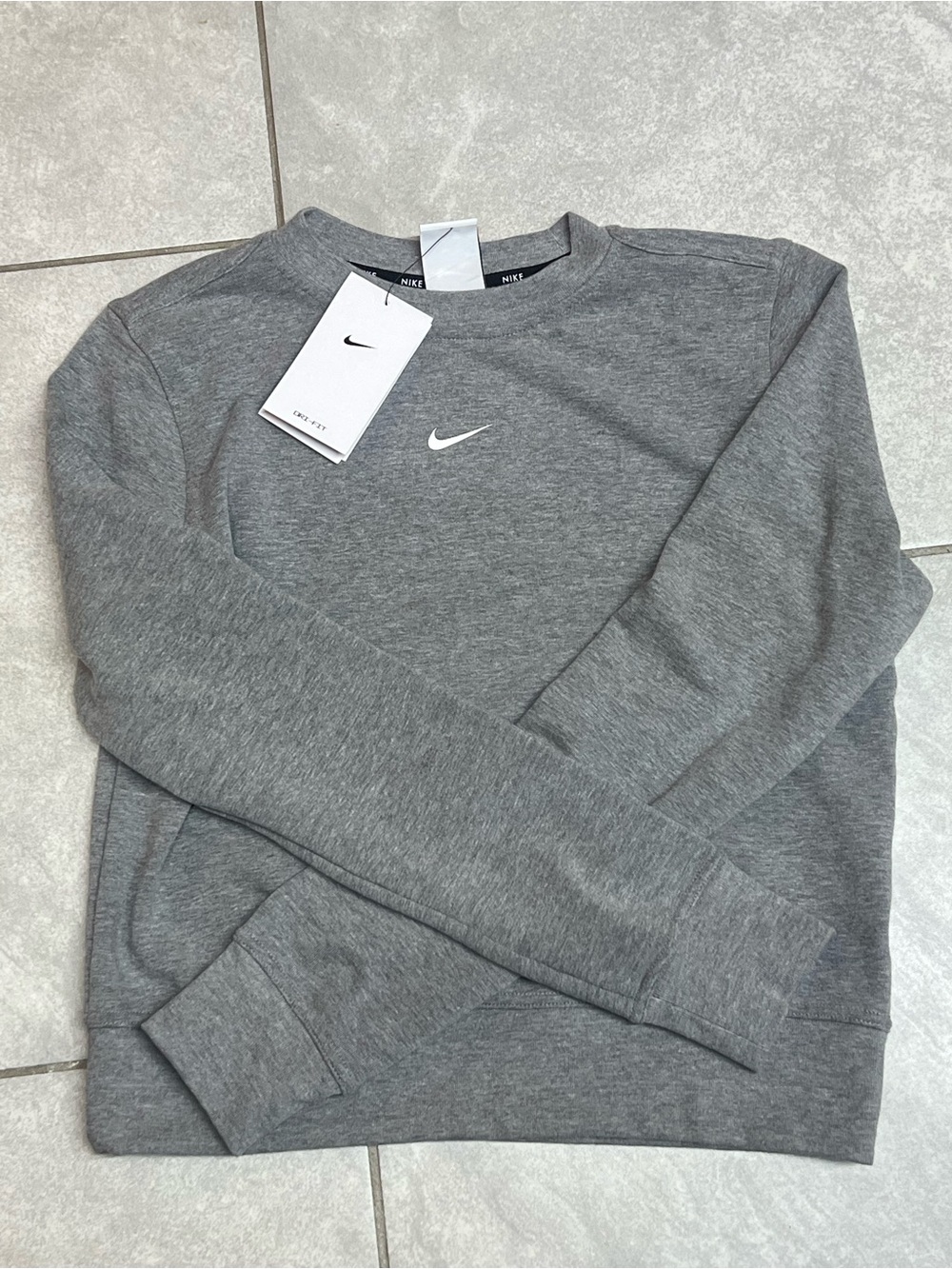 Nike Women’s Grey Crewneck Sweatshirt with White Swoosh